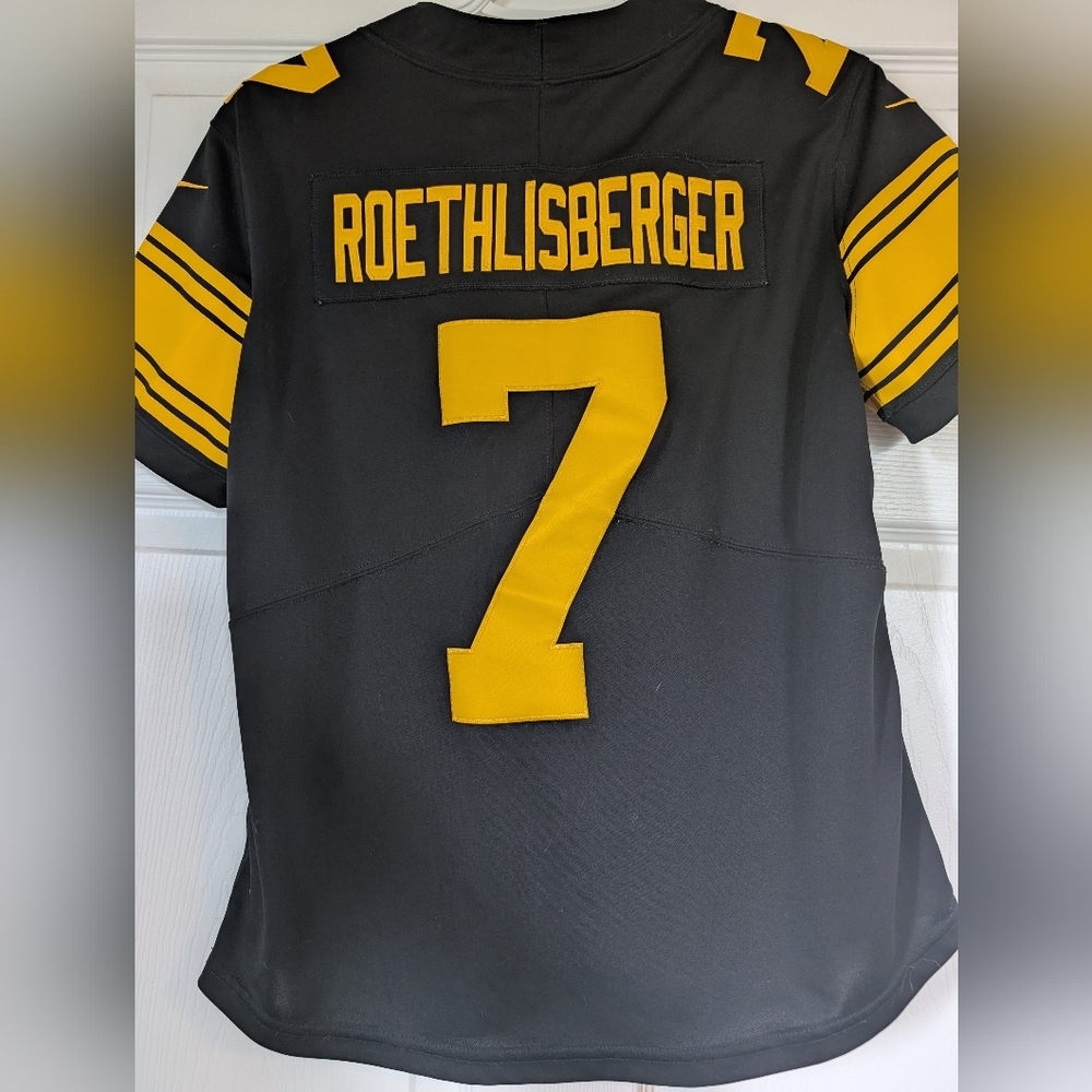 Pittsburgh Steelers on field color rush Ben Roethlisberger Women's fit jersey.